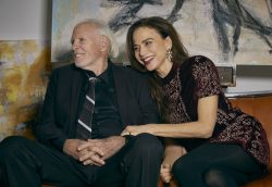 Richard (Bruce Dern) and Claire (Lena Olin) being interviewed on television in THE ARTIST’S WIFE. Photo by Michael Lavine.