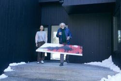 Richard (Bruce Dern) tossing his painting out the front door, while Claire (Lena Olin) looks on in surprise in THE ARTIST’S WIFE. Photo by Michael Lavine.