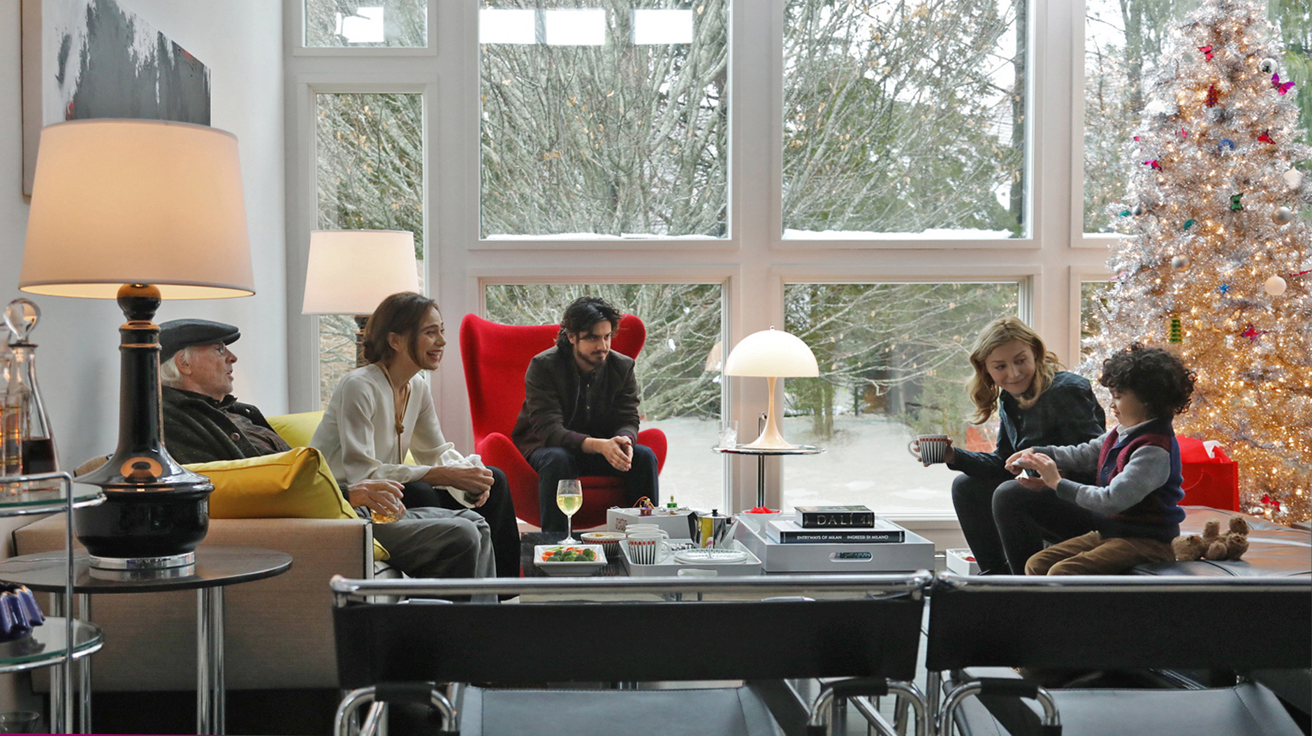 Richard (Bruce Dern), Claire (Lena Olin), Danny (Avan Jogia), Angela (Juliet Rylance), and Gogo (Ravi Cabot-Conyers) celebrate a Christmas visit after a long estrangement in THE ARTIST’S WIFE. Photo by Michael Lavine.